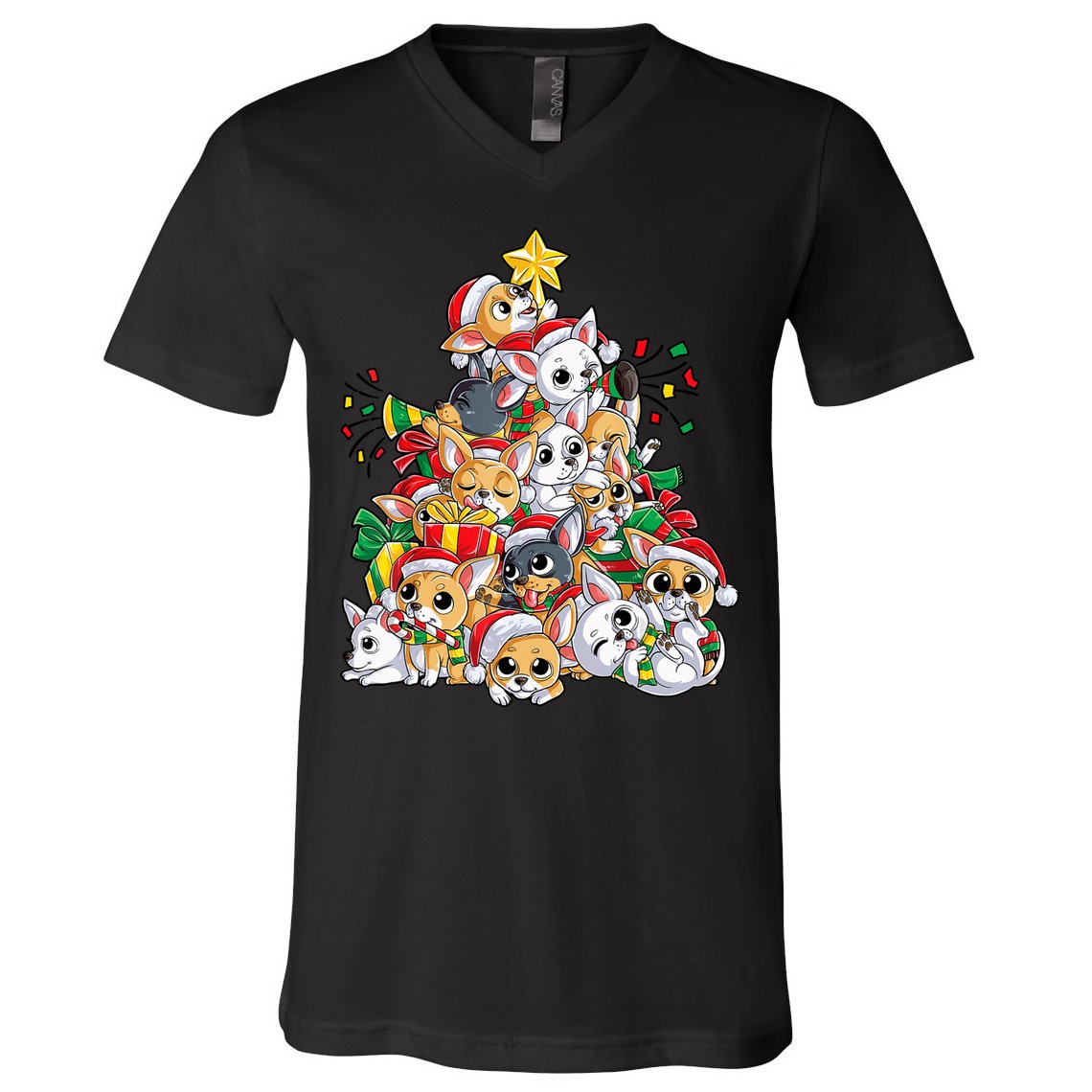 Chihuahua Christmas Tree Santa Dog Lover Xmas Women V-Neck T-Shirt