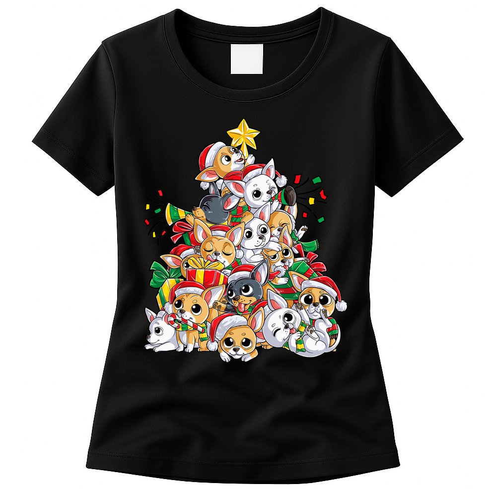 Chihuahua Christmas Tree Santa Dog Lover Xmas Women Womens T-Shirt