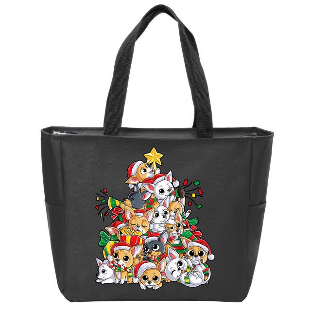 Chihuahua Christmas Tree Santa Dog Lover Xmas Women Zip Tote Bag