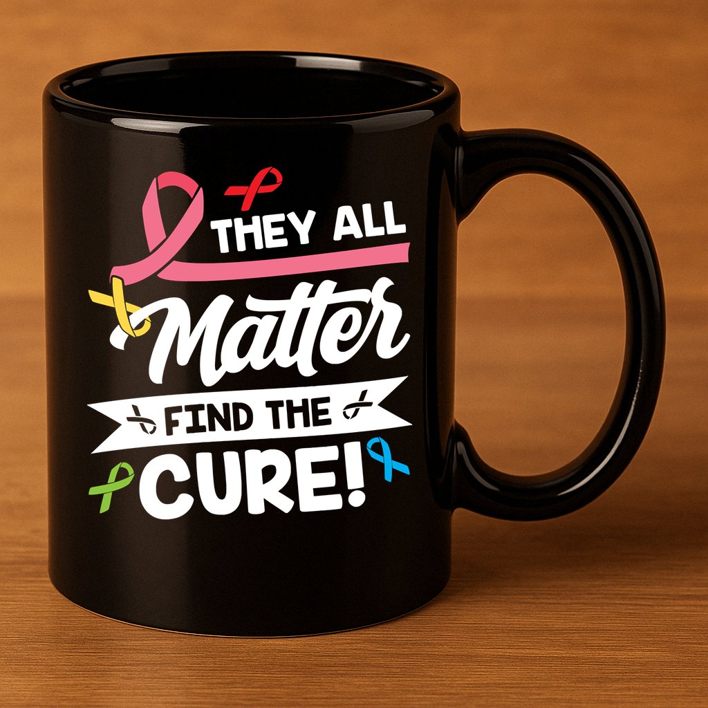 Cancer Cure They All Matter Find The Cure! All Ribbons 11oz C Handle Ceramic Mug