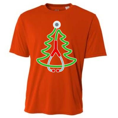 Custom Christmas Tree Stethoscope Christmas Nurse Gift Cooling Performance Crew T-Shirt