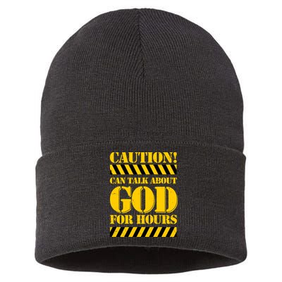 Caution! Can Talk About God For Hours Sustainable Knit Beanie