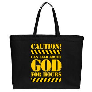 Caution! Can Talk About God For Hours Cotton Canvas Jumbo Tote