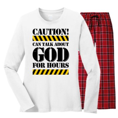 Caution! Can Talk About God For Hours Women's Long Sleeve Flannel Pajama Set 