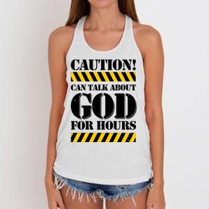 Caution! Can Talk About God For Hours Women's Knotted Racerback Tank