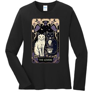 Cute Cat The Lovers Tarot Card Cat Tarot Card Graphic Ladies Long Sleeve Shirt