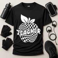 Cool Checkered Teacher Apple Cooling Performance Crew T-Shirt