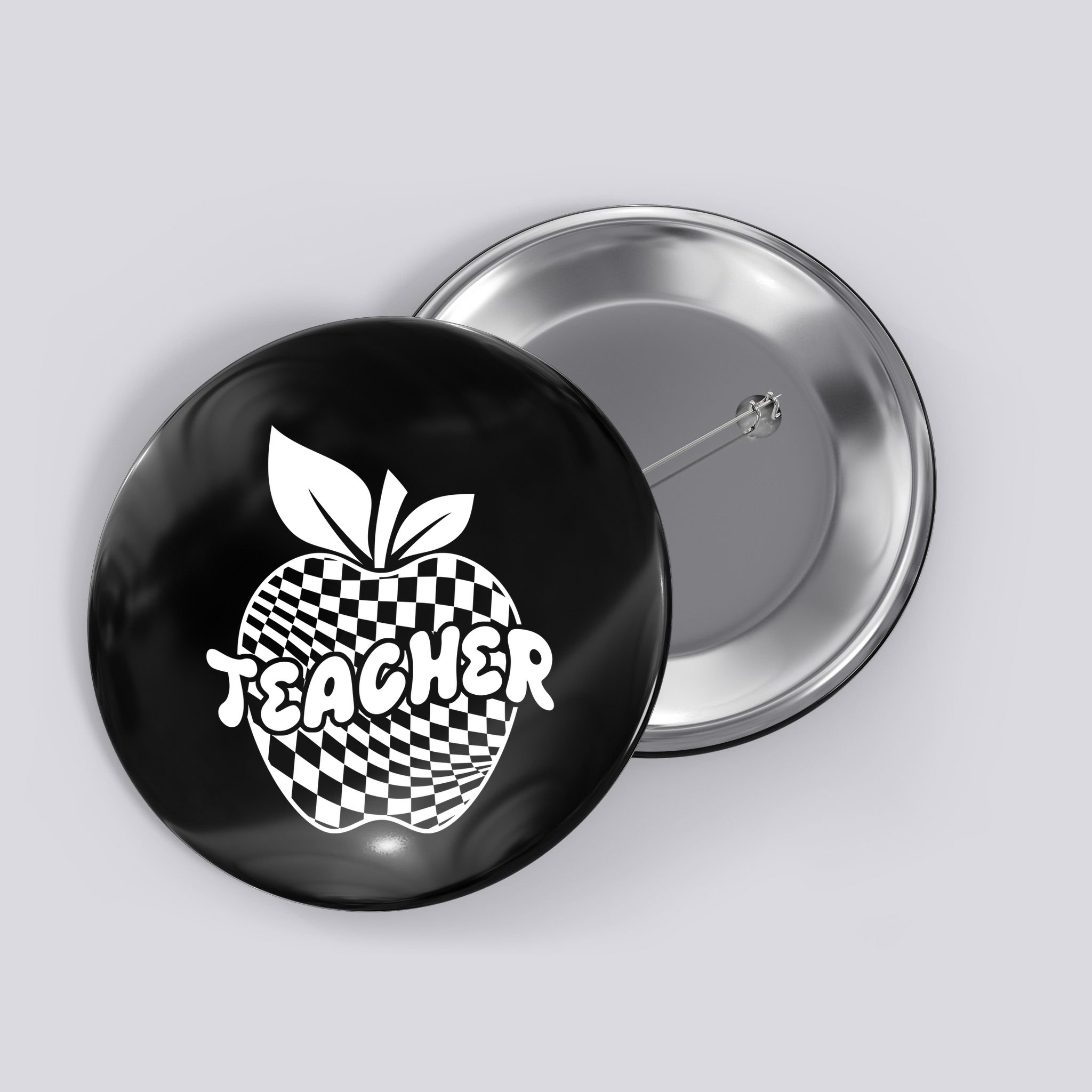 Cool Checkered Teacher Apple Button