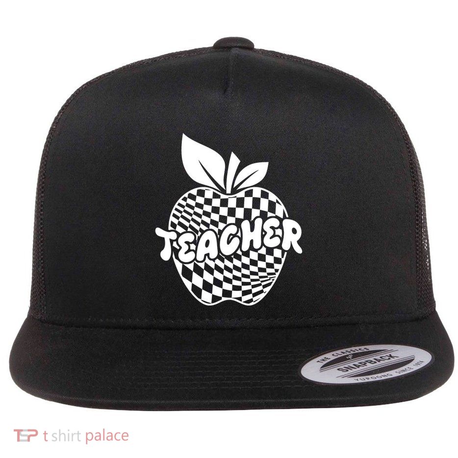 Cool Checkered Teacher Apple Flatbill Hat