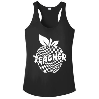 Cool Checkered Teacher Apple Ladies PosiCharge Competitor Racerback Tank