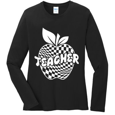 Cool Checkered Teacher Apple Ladies Long Sleeve Shirt