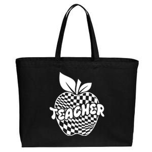 Cool Checkered Teacher Apple Cotton Canvas Jumbo Tote