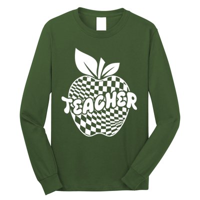 Cool Checkered Teacher Apple Long Sleeve Shirt