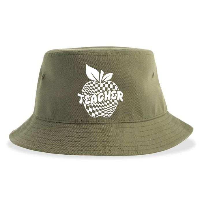 Cool Checkered Teacher Apple Sustainable Bucket Hat