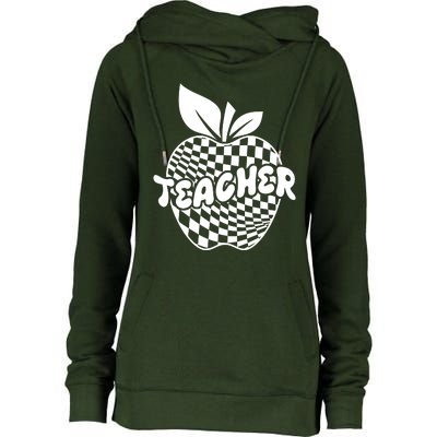 Cool Checkered Teacher Apple Womens Funnel Neck Pullover Hood