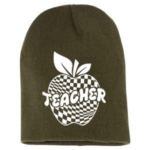 Cool Checkered Teacher Apple Short Acrylic Beanie