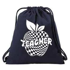 Cool Checkered Teacher Apple Drawstring Bag