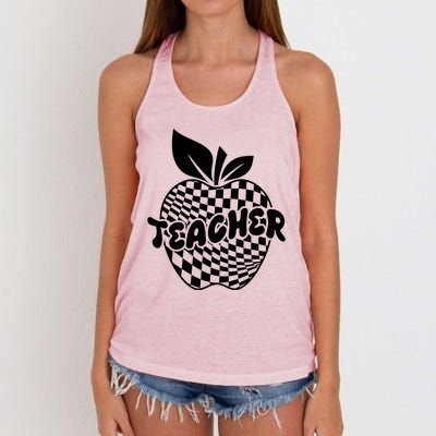 Cool Checkered Teacher Apple Women's Knotted Racerback Tank