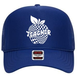 Cool Checkered Teacher Apple High Crown Mesh Back Trucker Hat