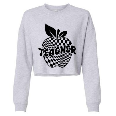 Cool Checkered Teacher Apple Cropped Pullover Crew