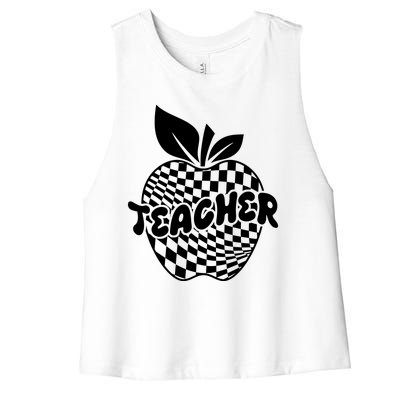 Cool Checkered Teacher Apple Women's Racerback Cropped Tank