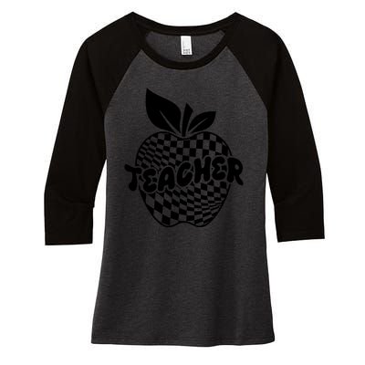 Cool Checkered Teacher Apple Women's Tri-Blend 3/4-Sleeve Raglan Shirt