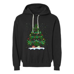 Cannabis Christmas Tree Xmas Funny Smoking Weed Marijuana Garment-Dyed Fleece Hoodie