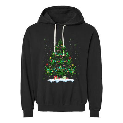 Cannabis Christmas Tree Xmas Funny Smoking Weed Marijuana Garment-Dyed Fleece Hoodie