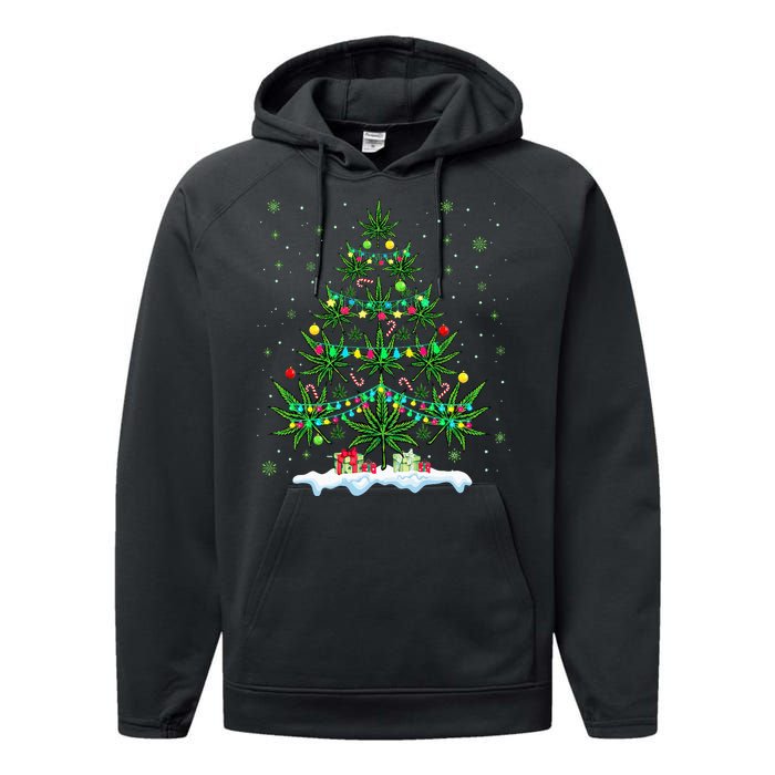 Cannabis Christmas Tree Xmas Funny Smoking Weed Marijuana Performance Fleece Hoodie