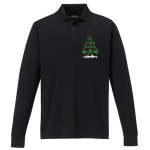 Cannabis Christmas Tree Xmas Funny Smoking Weed Marijuana Performance Long Sleeve Polo