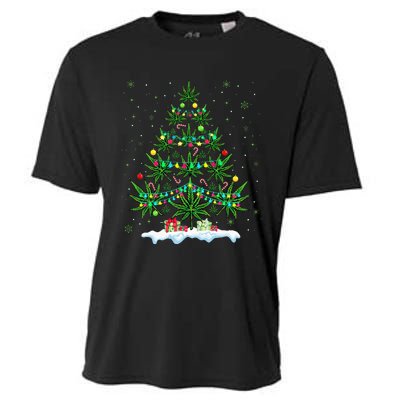 Cannabis Christmas Tree Xmas Funny Smoking Weed Marijuana Cooling Performance Crew T-Shirt