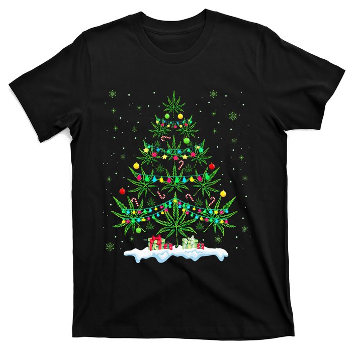 Cannabis Christmas Tree Xmas Funny Smoking Weed Marijuana T-Shirt