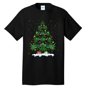 Cannabis Christmas Tree Xmas Funny Smoking Weed Marijuana Tall T-Shirt