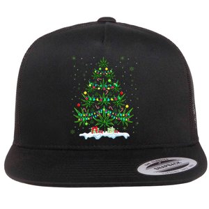 Cannabis Christmas Tree Xmas Funny Smoking Weed Marijuana Flat Bill Trucker Hat