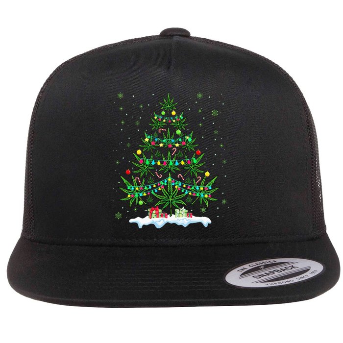 Cannabis Christmas Tree Xmas Funny Smoking Weed Marijuana Flat Bill Trucker Hat