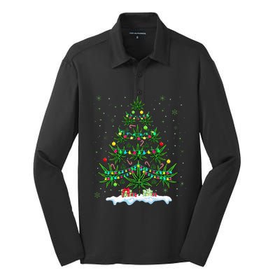 Cannabis Christmas Tree Xmas Funny Smoking Weed Marijuana Silk Touch Performance Long Sleeve Polo