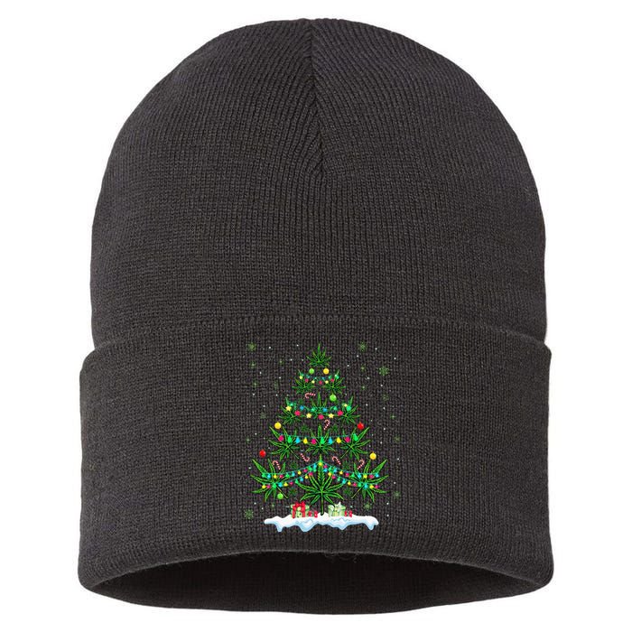 Cannabis Christmas Tree Xmas Funny Smoking Weed Marijuana Sustainable Knit Beanie