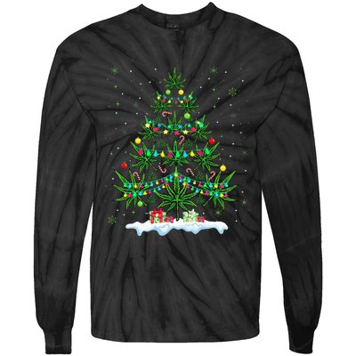 Cannabis Christmas Tree Xmas Funny Smoking Weed Marijuana Tie-Dye Long Sleeve Shirt