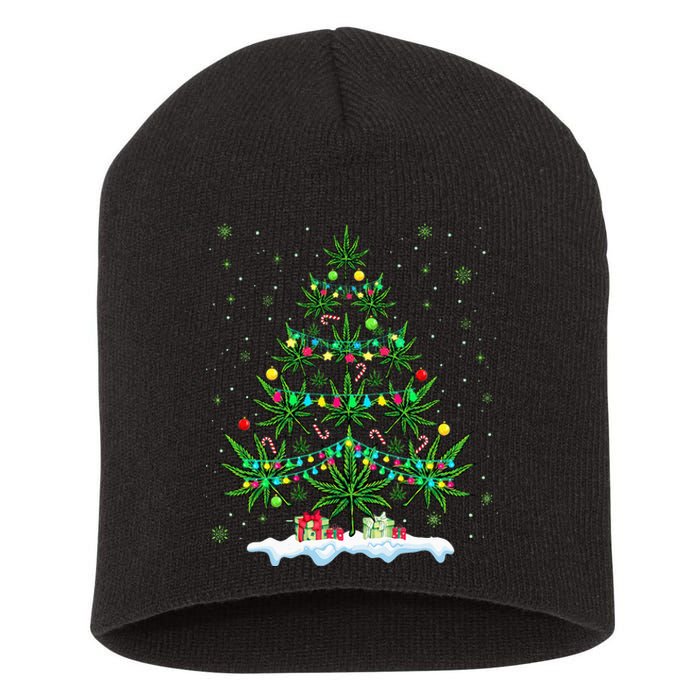 Cannabis Christmas Tree Xmas Funny Smoking Weed Marijuana Short Acrylic Beanie