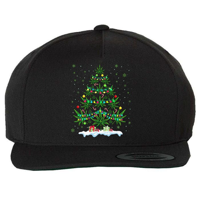 Cannabis Christmas Tree Xmas Funny Smoking Weed Marijuana Wool Snapback Cap