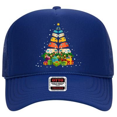 Camper Christmas Tree Funny Merry Christmas Camping Xmas Cute Gift High Crown Mesh Back Trucker Hat