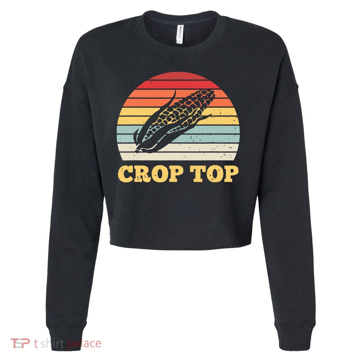 Corn Crop Top Funny Farmer Farming Corn Lover Vintage Retro Cropped Pullover Crew