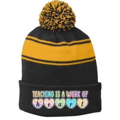 Cute Colorful Teaching Is A Work Of Heart Stripe Pom Pom Beanie