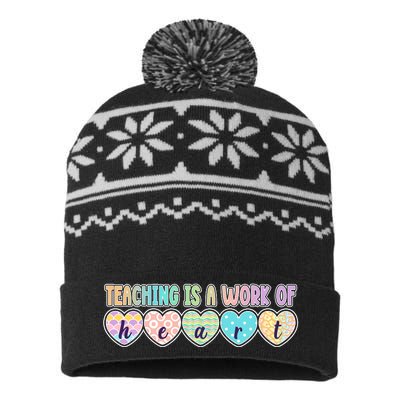 Cute Colorful Teaching Is A Work Of Heart USA-Made Snowflake Beanie