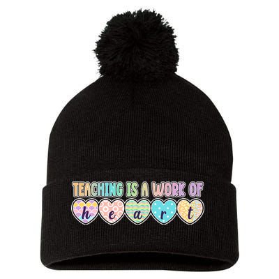 Cute Colorful Teaching Is A Work Of Heart Pom Pom 12in Knit Beanie