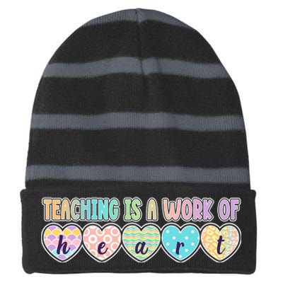 Cute Colorful Teaching Is A Work Of Heart Striped Beanie with Solid Band