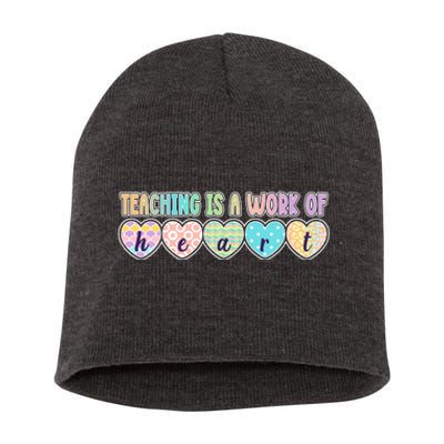 Cute Colorful Teaching Is A Work Of Heart Short Acrylic Beanie