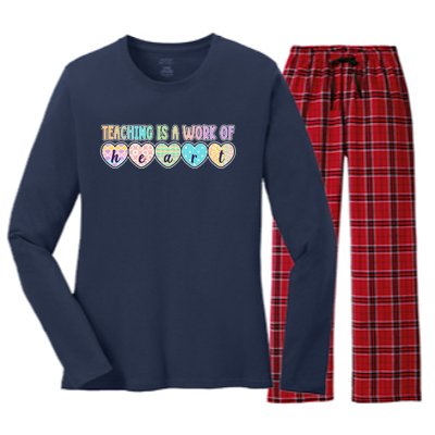 Cute Colorful Teaching Is A Work Of Heart Women's Long Sleeve Flannel Pajama Set 