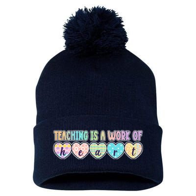 Cute Colorful Teaching Is A Work Of Heart Pom Pom 12in Knit Beanie