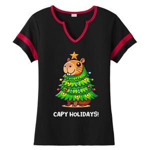 Capybara Christmas Tree Capy Holidays For Capybaras Lover Ladies Halftime Notch Neck Tee